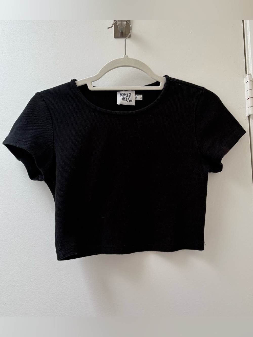 Princess Polly Black Ribbed Crop Tee Short Sleeve T-shirt